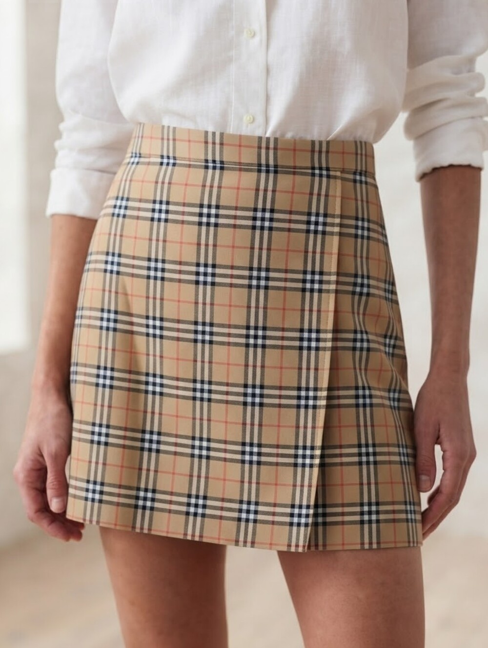 Vintage Burberry Golf Nova Check Skort Wrap Shorts Beige Womens UK 8 US 4 Cotton